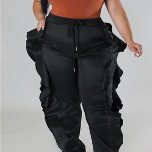 Black Ruffle Track Pants